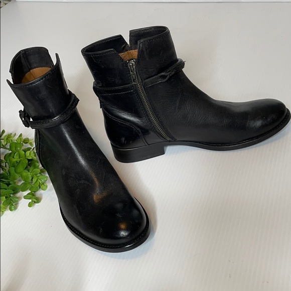 Frye Black Leather Ankle Boot with Strap & Buclke (8) - Picture 2 of 12
